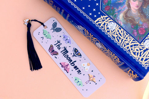 Whimsical Moths Black Tassel Bookmark