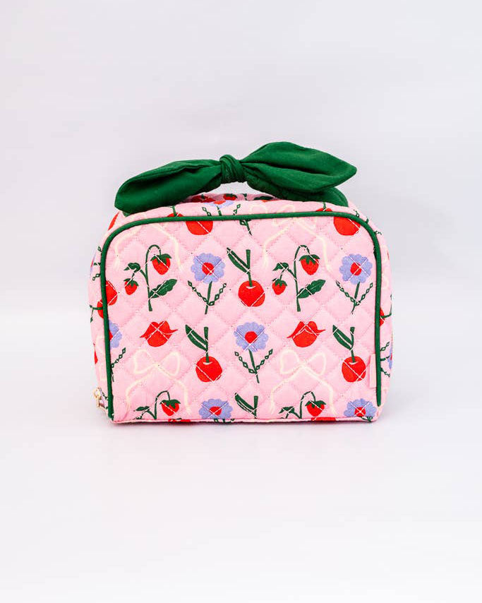 Cherry Lips Green Bow & Pink Quilted Getaway Toiletry Bag