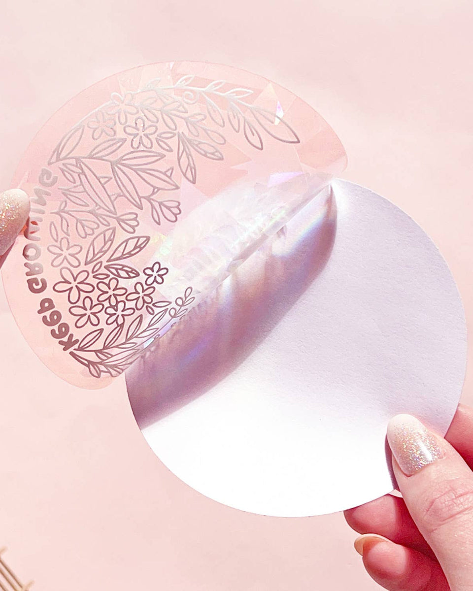 "Keep Growing" Floral Holographic Window Suncatcher Decal - 4.25"