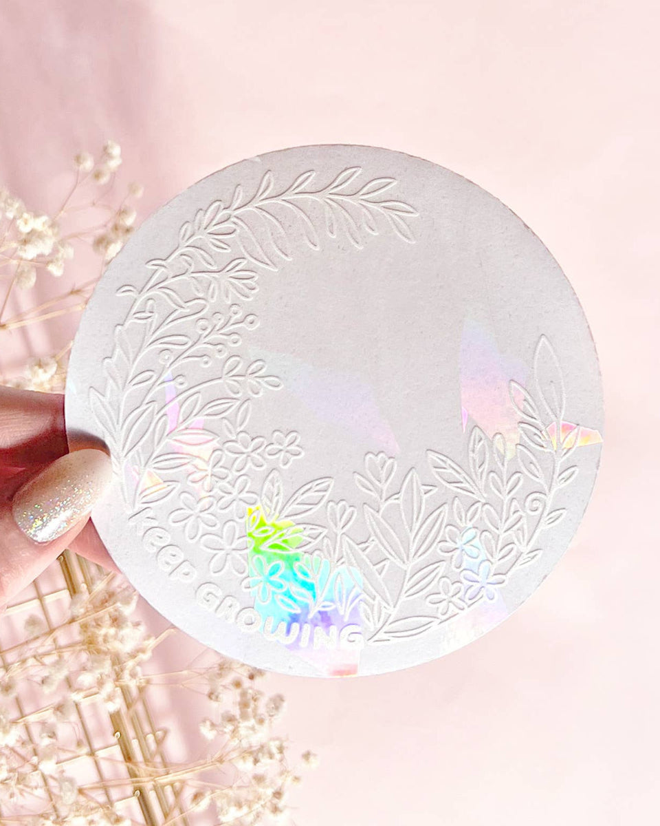 "Keep Growing" Floral Holographic Window Suncatcher Decal - 4.25"