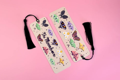 Whimsical Moths Black Tassel Bookmark