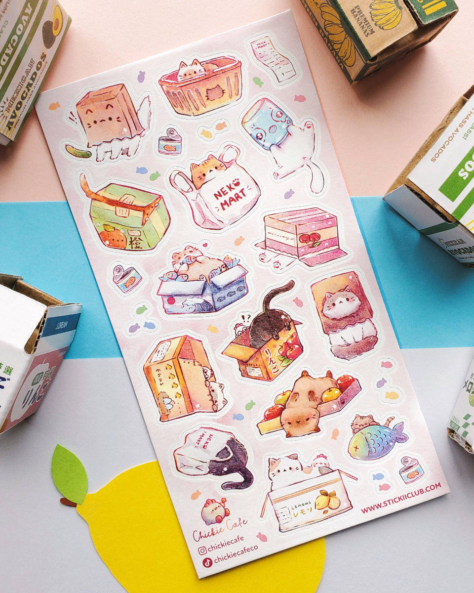 Neko Mart Sticker Sheet - Art by Chickie Cafe