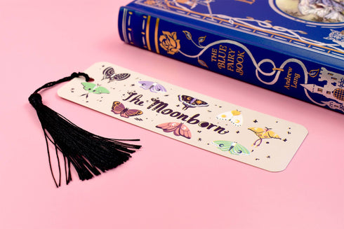Whimsical Moths Black Tassel Bookmark