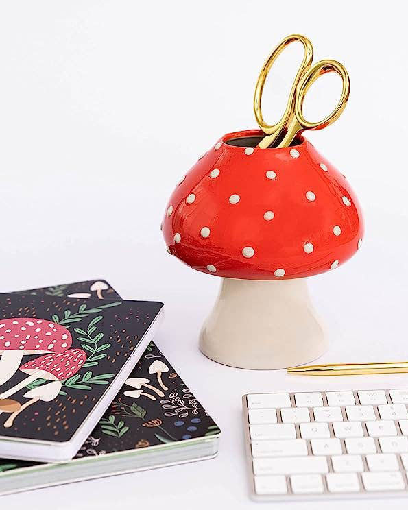 Red & White Polka Dot Hand-Painted Ceramic Mushroom Vase - 5"