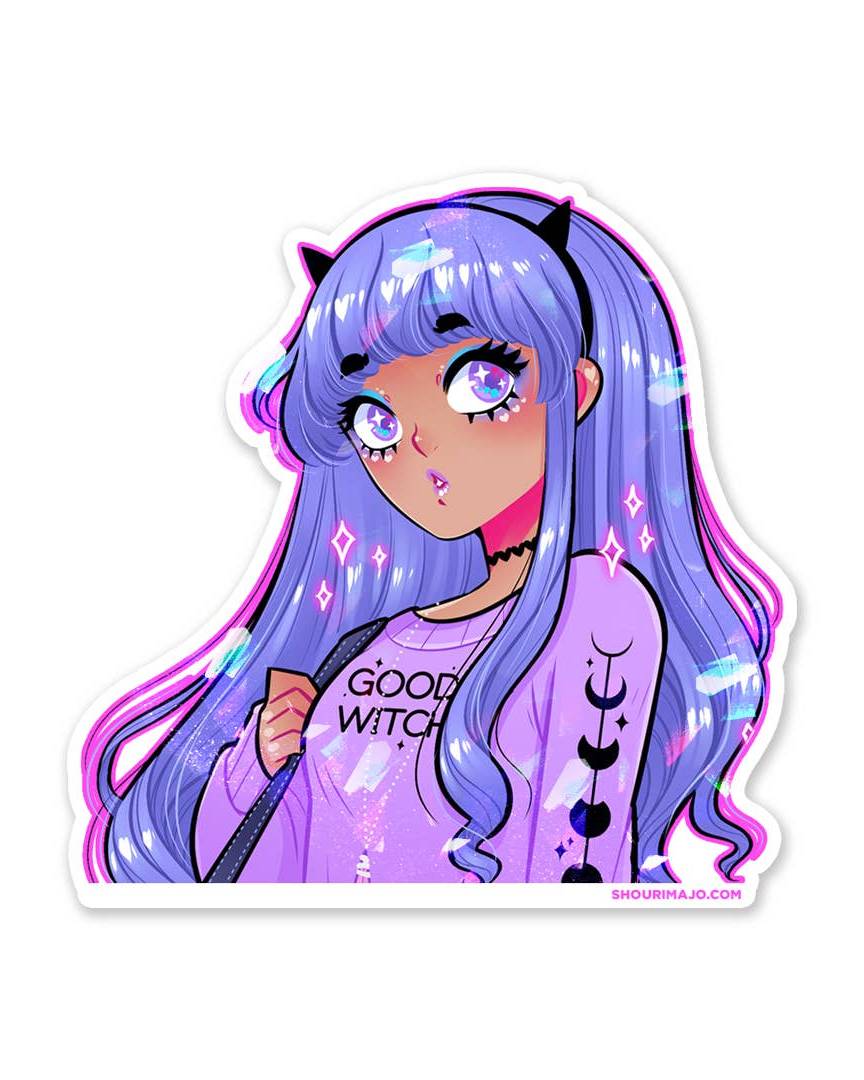 Sparkly Good Witch "Cute Cuties, Witches" Holographic Broken Glass Vinyl Sticker - 3"
