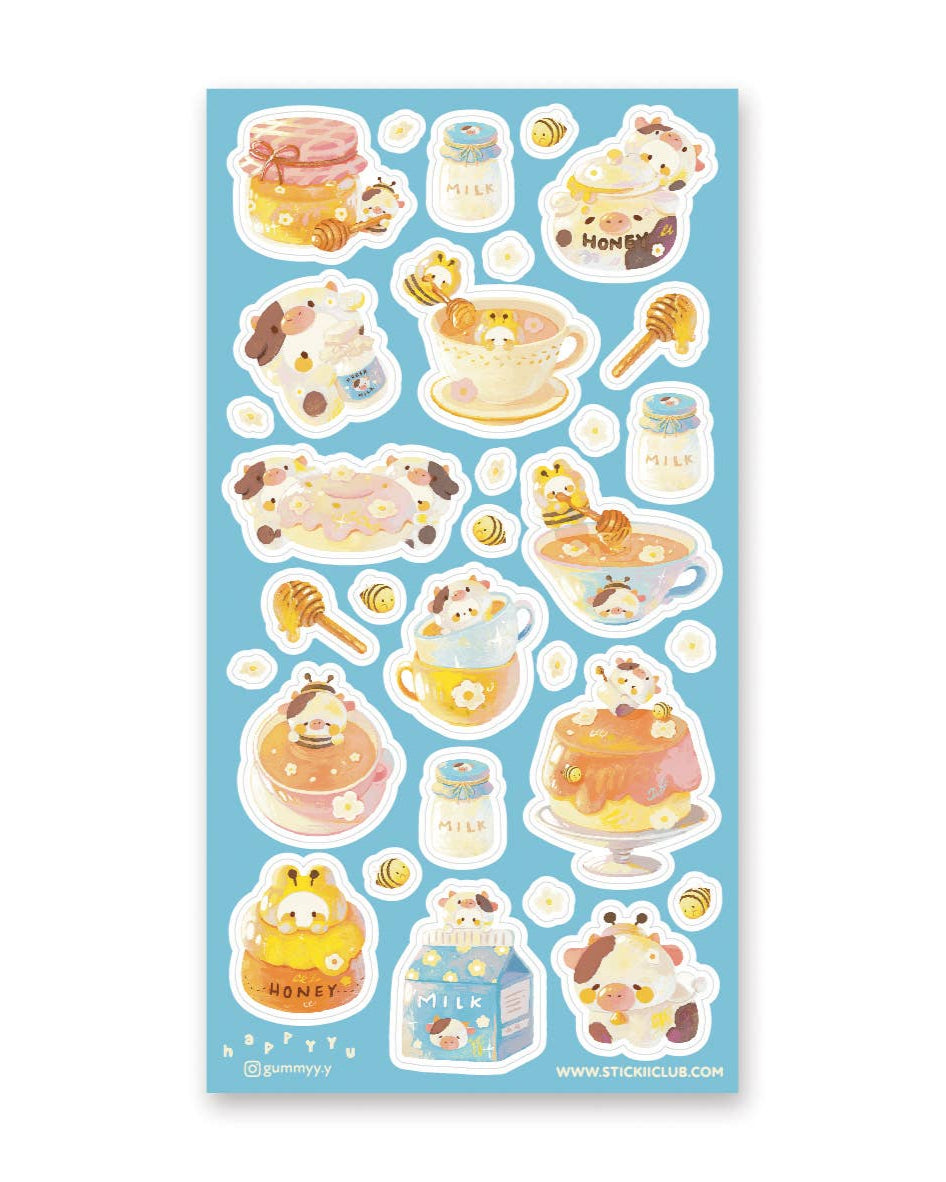 Kawaii Milk and Honey Sticker Sheet - Art by gummyy.y