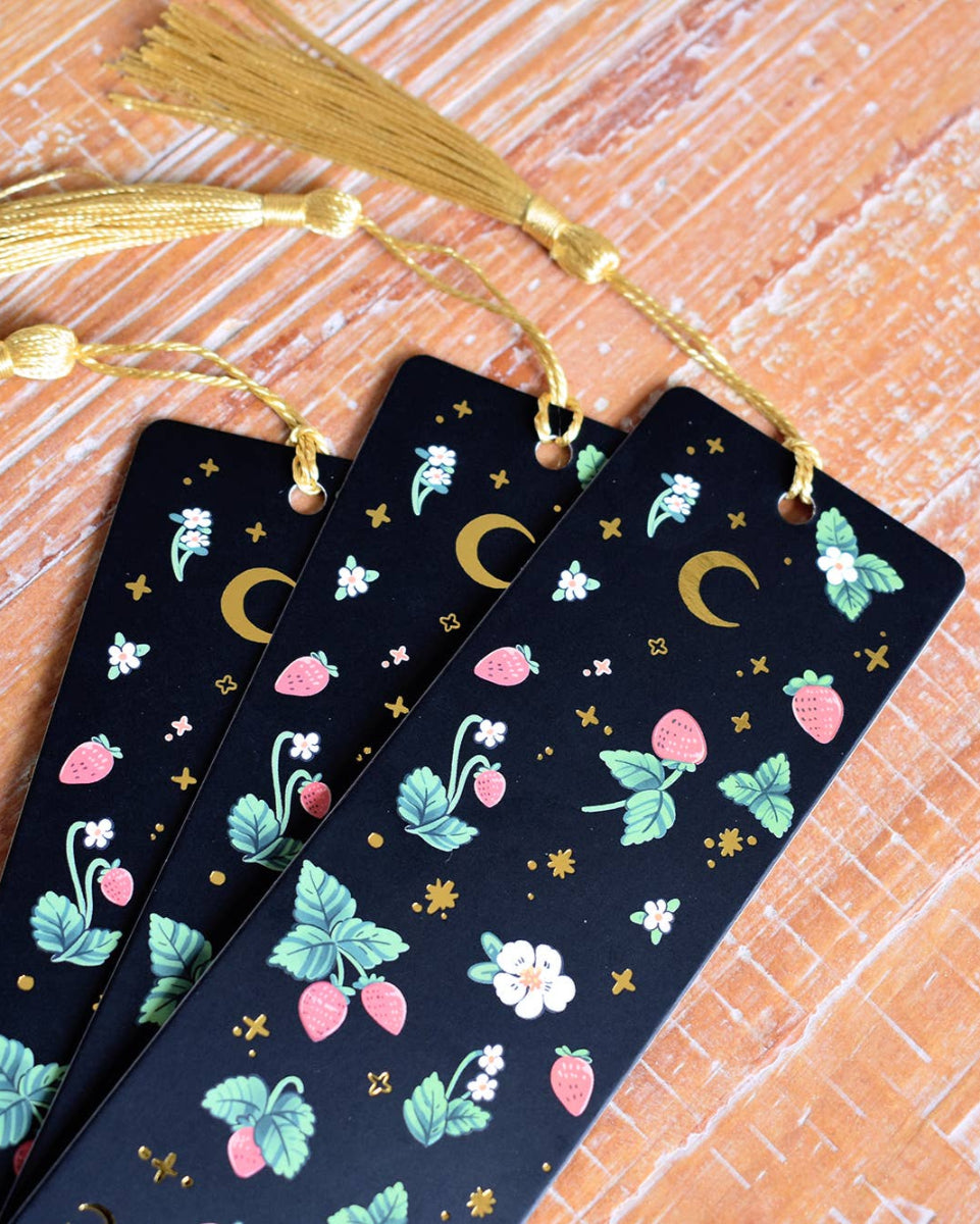 Strawberry Sparkles Gold Tassel Bookmark