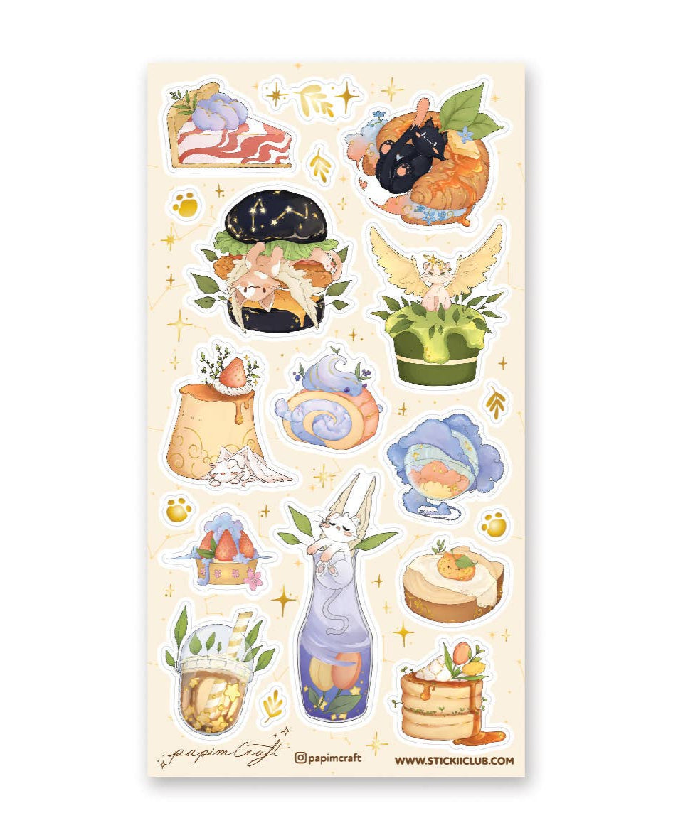 Celestial Cat Cafe Sticker Sheet - Art by Papimcraft