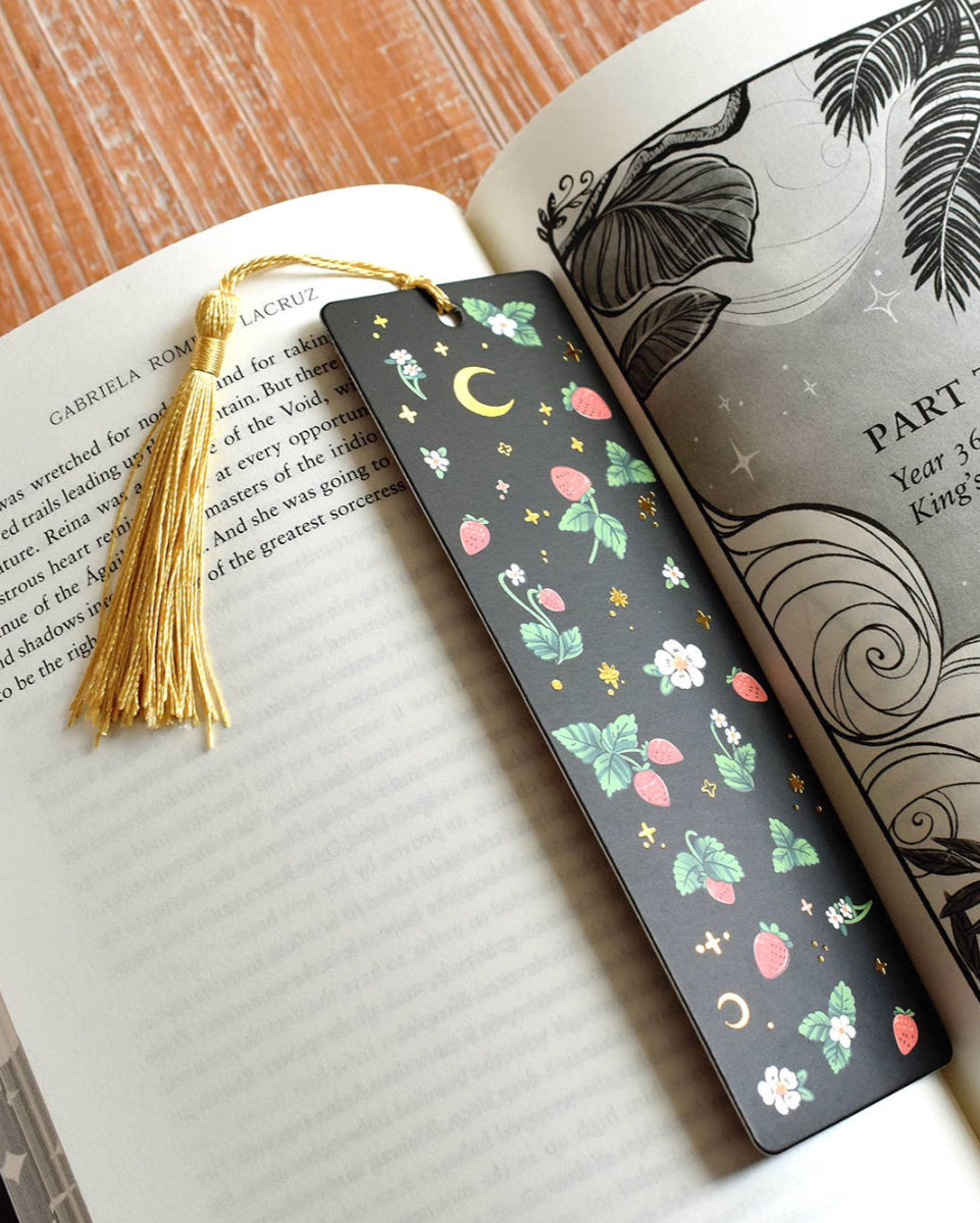 Strawberry Sparkles Gold Tassel Bookmark
