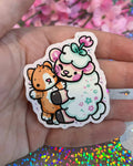 Sprout the Sheep with Stuffed Animal Kawaii Glossy Vinyl Sticker - 2.3"