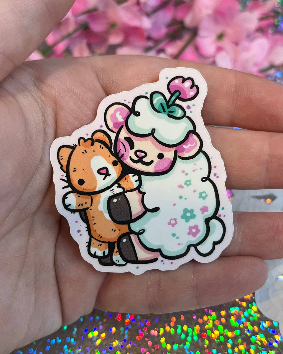 Sprout das Schaf mit Stofftier Kawaii glänzender Vinyl-Aufkleber - 2,3"