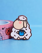 Morning Coffee Cute Blushing Sheep Hard Enamel Pin - 1"