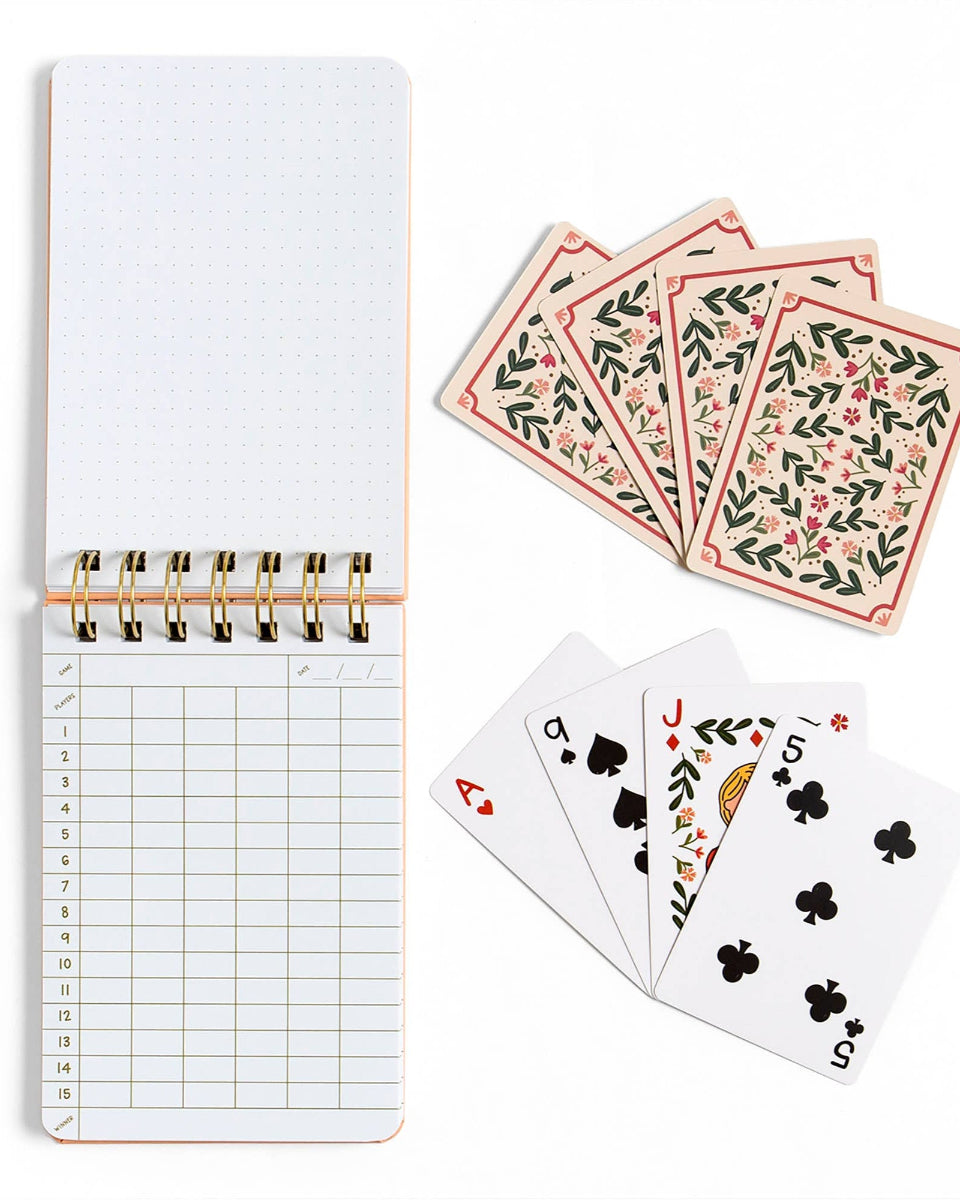 Floral Game Night Set of Playing Cards & 80 Double Sided Sheet Notebook