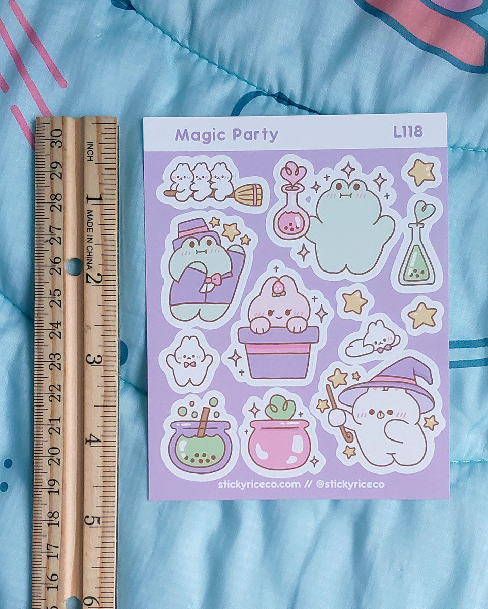 Magic Party Kawaii Matte Wetterfeste Stickerbogen 3,75" x 4,75"