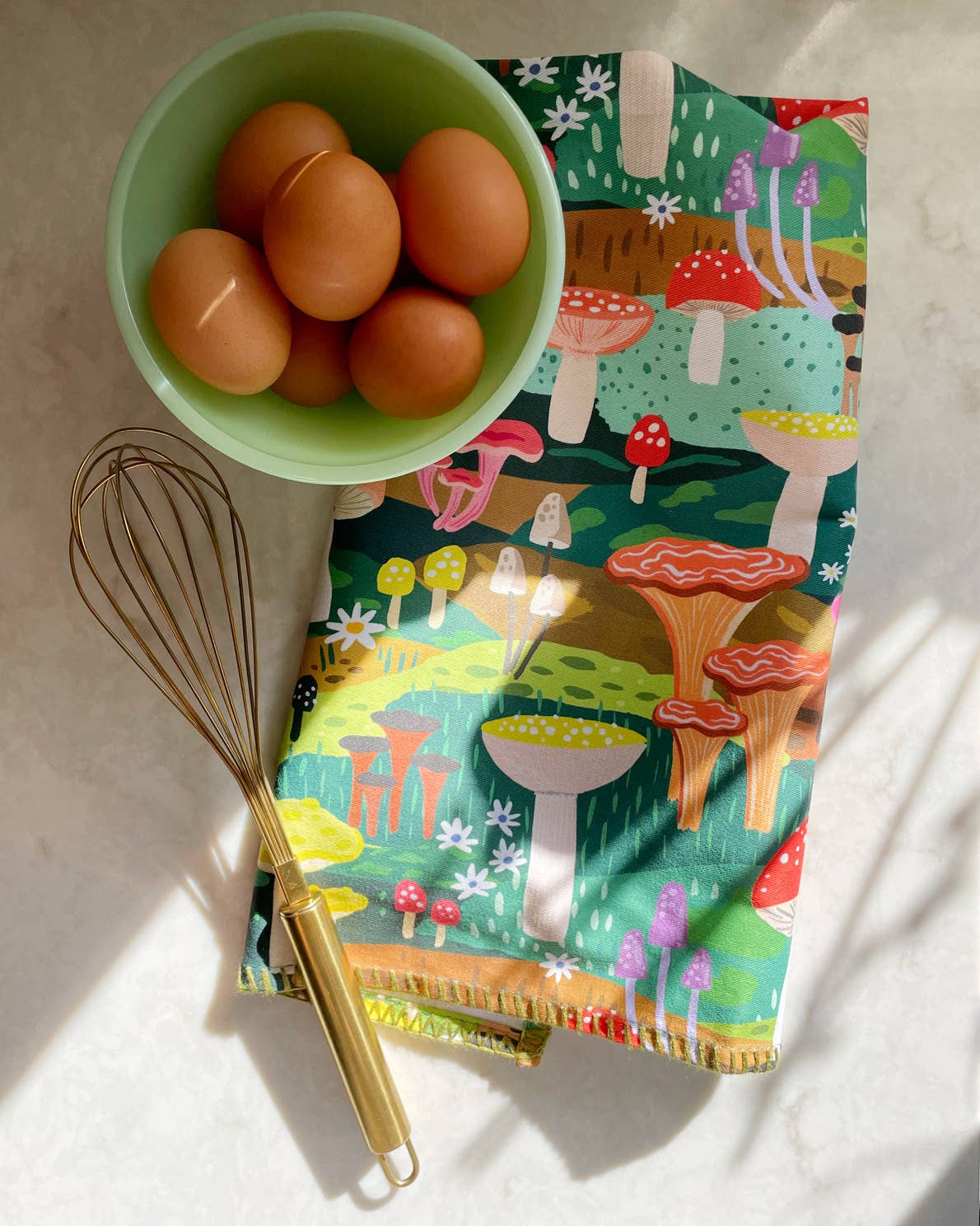 Mushroom Heaven Cotton Tea Towel with Embroidered Detail