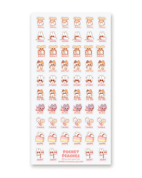 Pocket Peaches "Planner Cuties" 🐰🎨 STICKII Sticker Sheet - Kawaii Bunny Journaling Decals