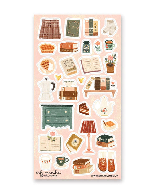 Och Monika "Literary Sanctuary" 📚🕯️ STICKII Sticker Sheet - Bookish Library Reading Decals