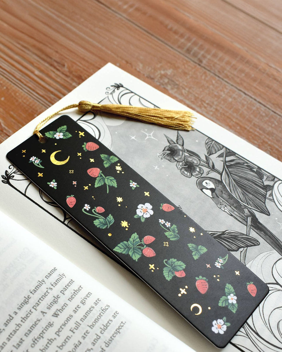 Strawberry Sparkles Gold Tassel Bookmark