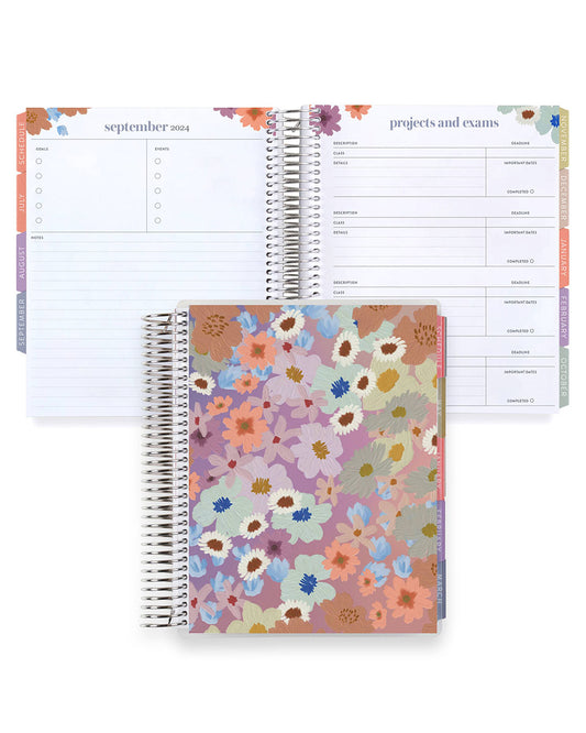 Sunset Floral Coiled Academic Planner: August 2024 to July 2025 - 7" x 9"
