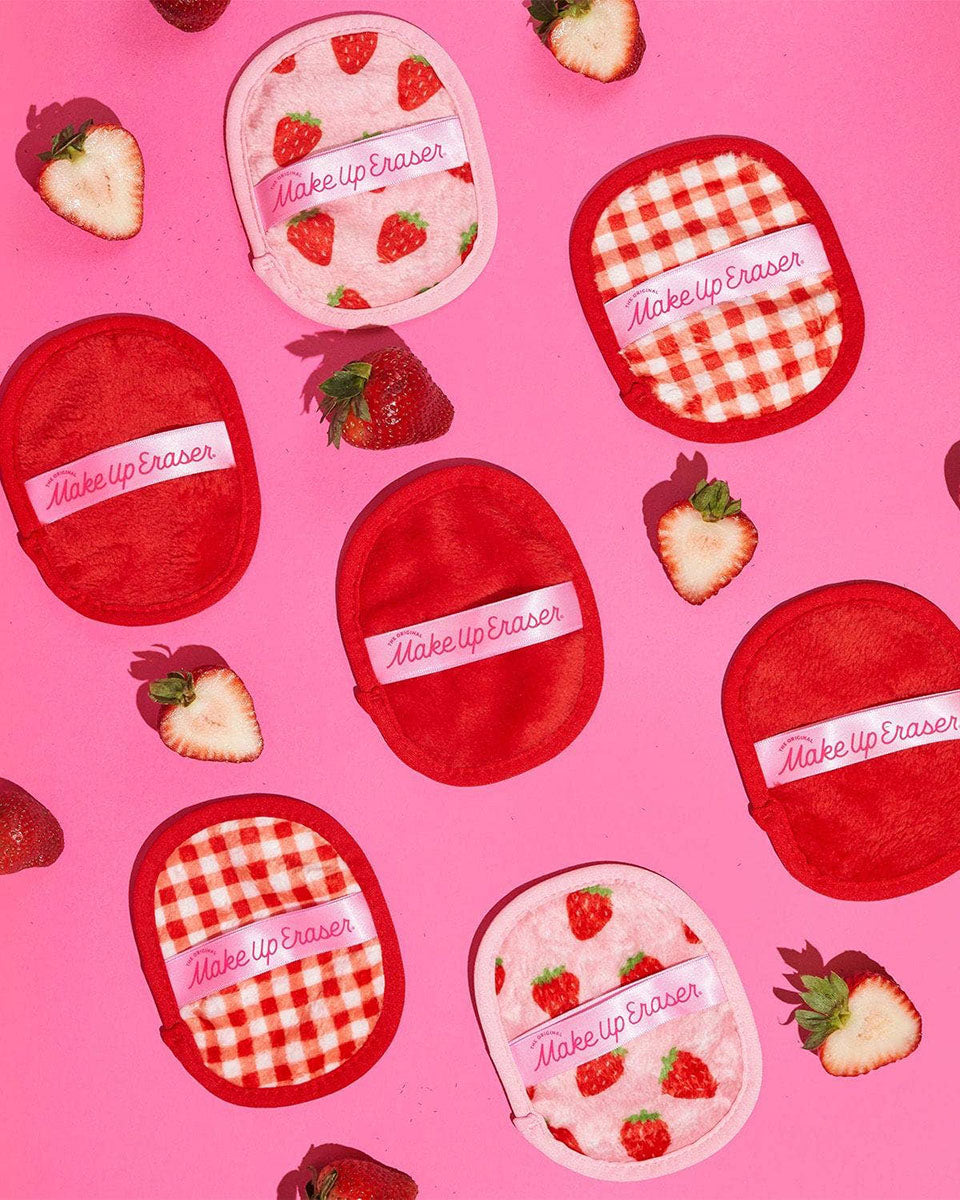 7 Day Red and Pink Strawberry Fields Makeup Eraser Reusable Cloth Wipe Set