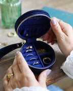 Navy Blue Starry Night Printed Velvet Round Jewelry Box