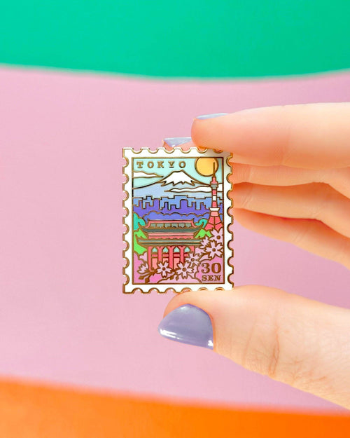 Tokyo Japan Stamp Pin 🗼🌸 Hard Enamel Lapel Pin - Pastel Travel | by Joy Addict