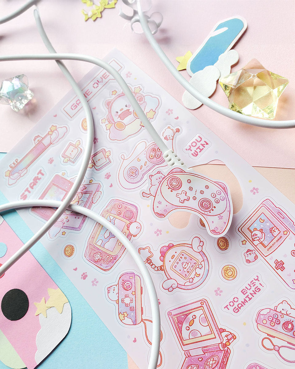 Chickie Gamers Pink 25 Sticker Sheet - Art by Chickie Cafe