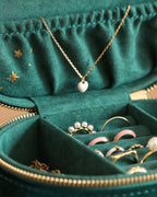 Teal Green Starry Night Printed Velvet Oval Jewelry Case