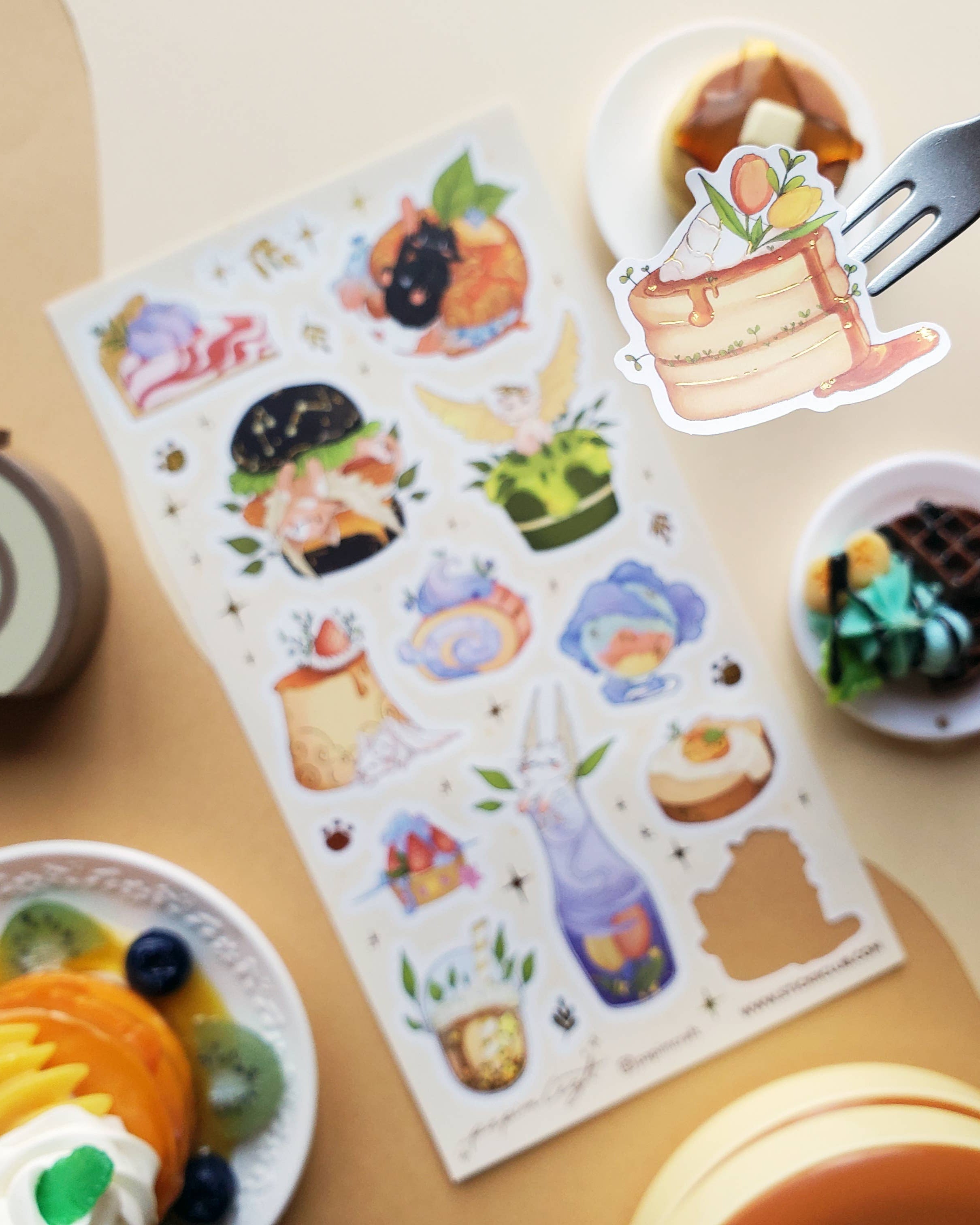 Celestial Cat Cafe Sticker Sheet - Art by Papimcraft