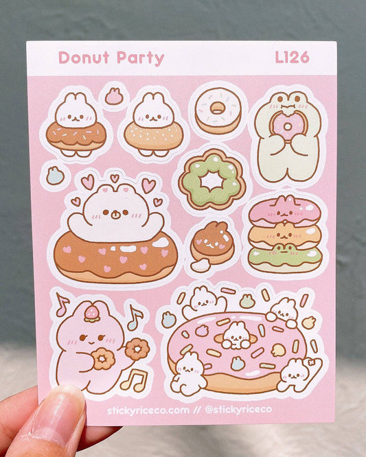 Donut Party Pastel Kawaii Matte Weatherproof Sticker Sheet - 3.75" x 4.75"