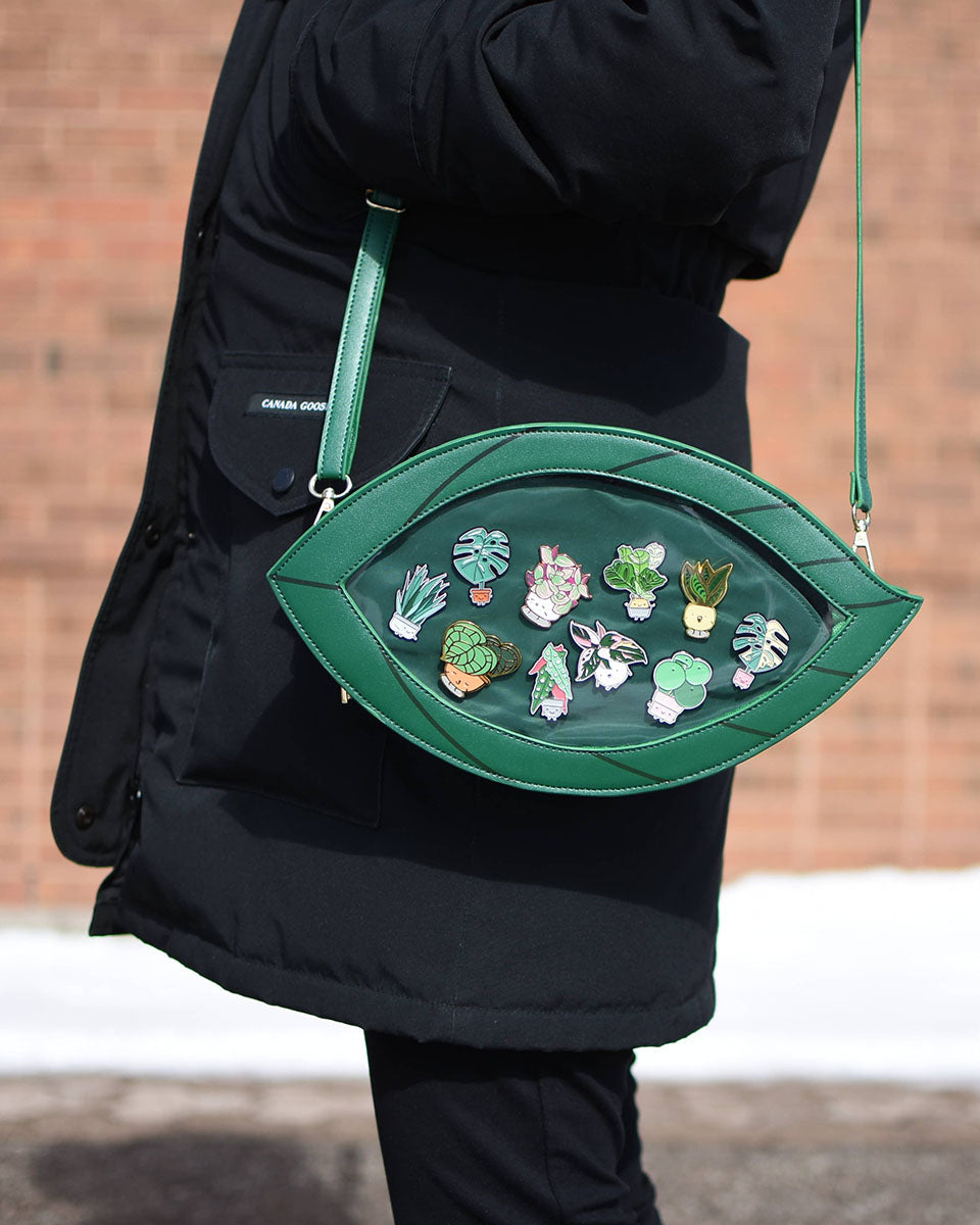 The Leaf: Dark Green ITA Crossbody Bag - 12.75" x 7"