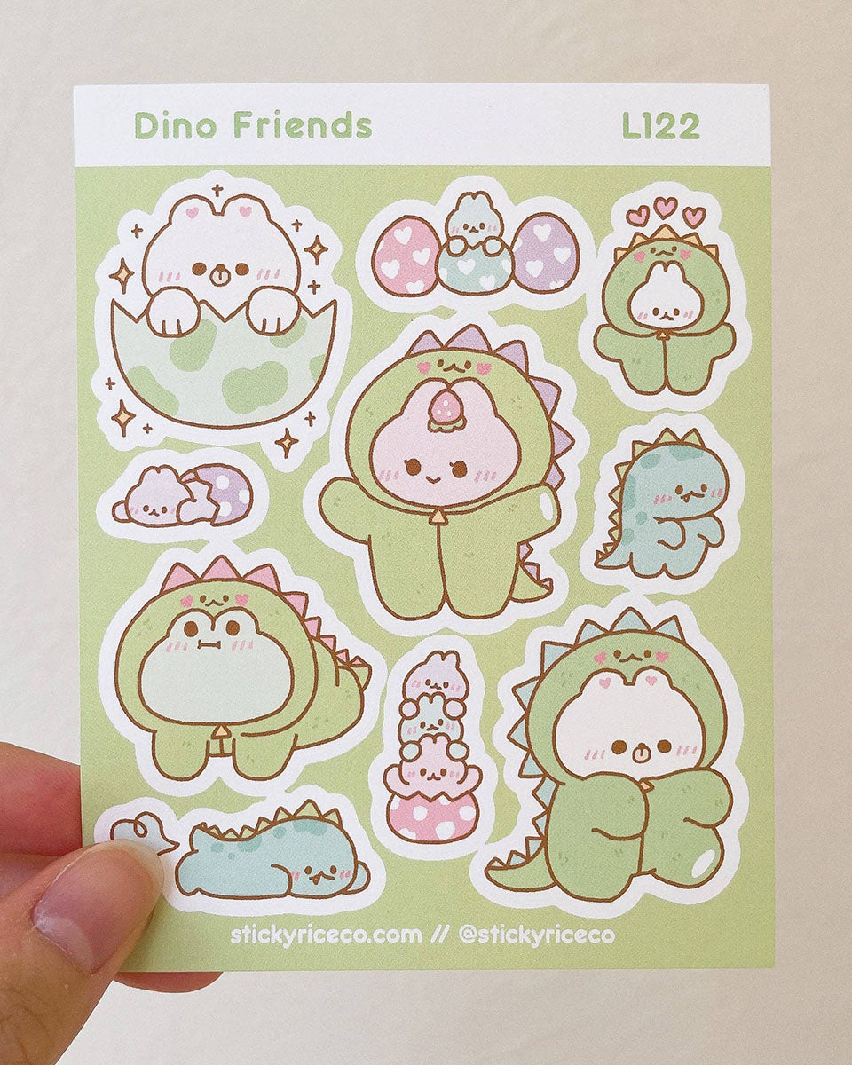 Dino Friends Kawaii Matte Stickerbogen - 3,75" x 4,75"