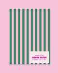Rock Paper Scissors 🎁 Green & Pink Stripe Tissue Paper (8 Sheets) - Preppy Gift Wrap & Decorative Packaging