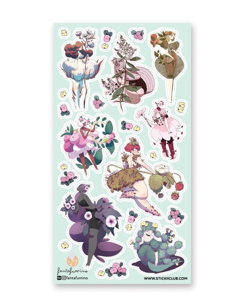 Fabulous Flora-Girls Sticker Sheet: Art by Silvia Vanni - @fantafumino