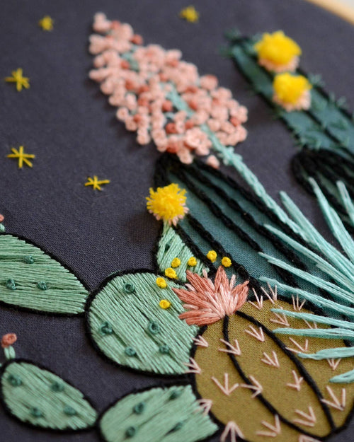 Antiquaria - Night Cactus Premium Embroidery Kit, 6 inch