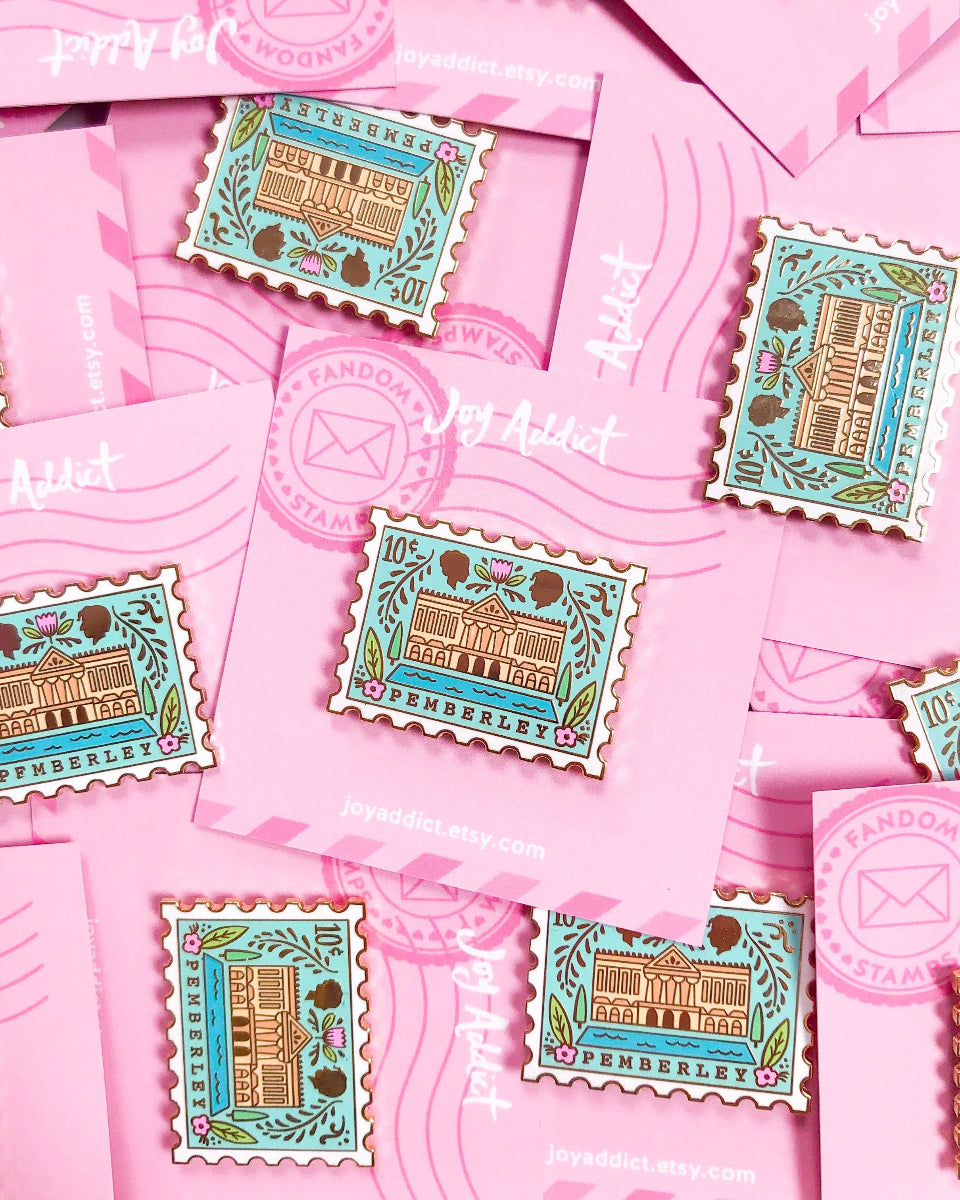 Pemberley, Pride and Prejudice Stamp Hard Enamel Pin - 1.35"