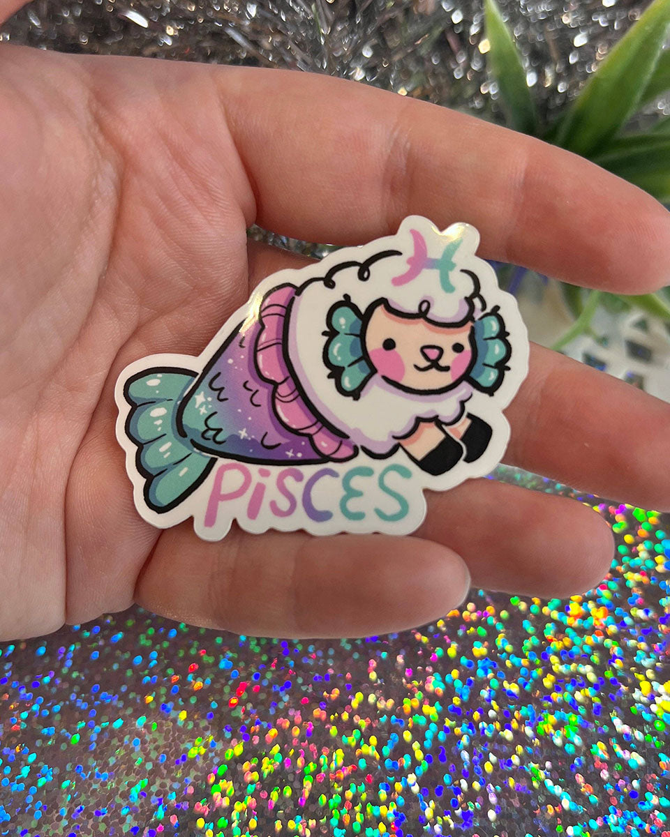 Pisces Sprout! Kawaii Schaf Meerjungfrau glänzender Vinyl-Aufkleber - 2,1"