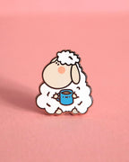 Morning Coffee Cute Blushing Sheep Hard Enamel Pin - 1"