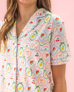 Rock Paper Scissors 🍒 Fruit Cocktail Ruffle Hem Pajama Set - Soft Rayon Sleepwear & Summer Loungewear
