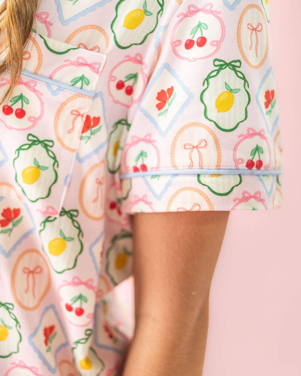 Rock Paper Scissors 🍒 Fruit Cocktail Ruffle Hem Pajama Set - Soft Rayon Sleepwear & Summer Loungewear