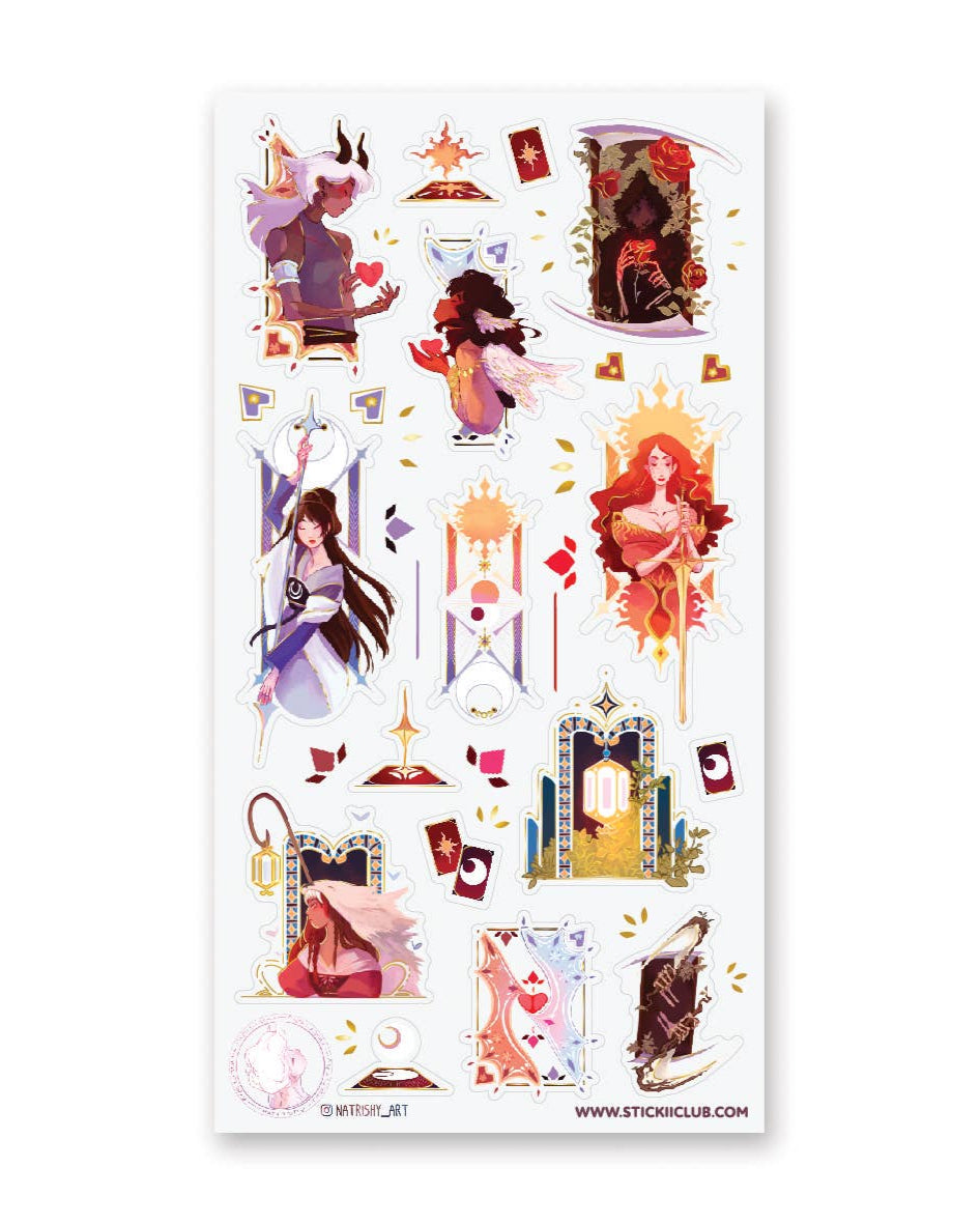 Tarot Card Girls Gold Foiled Sticker Sheet - Art by natrishy_art