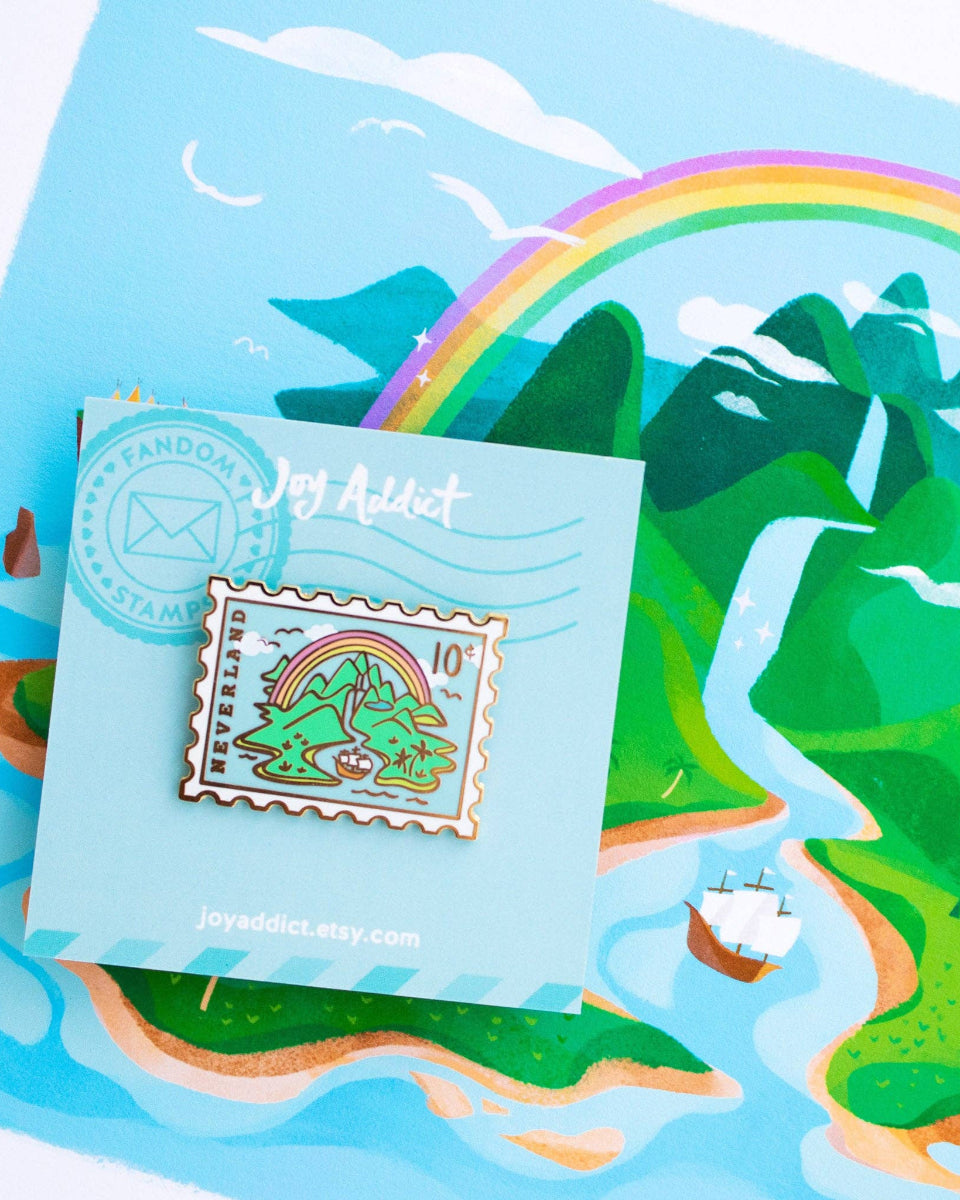 Neverland Peter Pan Stamp Hard Enamel Pin - 1.35"