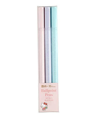 Pastel Hello Kitty Ballpoint Black Ink Pens 3-Pack