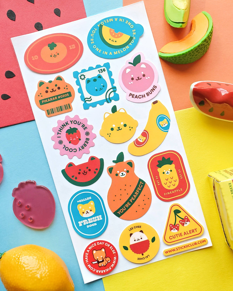 Pearfect Fruit Labels Sticker Sheet - Art by Pikrar