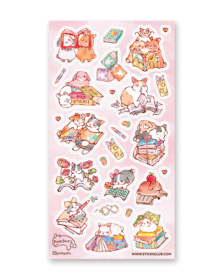 Bookish Bunnies Sticker Sheet - Art by pinkpafu