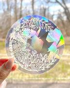 Holografischer Fensteraufkleber „Keep Growing“ mit Blumenmotiv – 4,25 Zoll