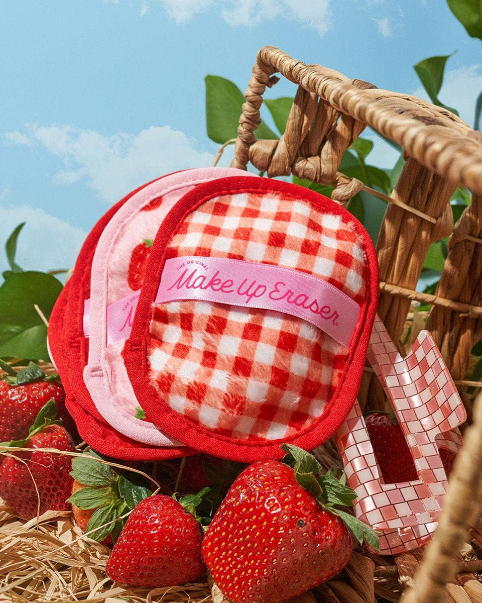 7 Day Red and Pink Strawberry Fields Makeup Eraser Reusable Cloth Wipe Set