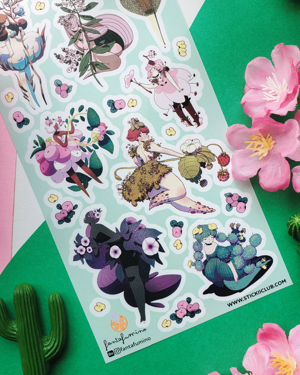 Fabulous Flora-Girls Sticker Sheet: Art by Silvia Vanni - @fantafumino