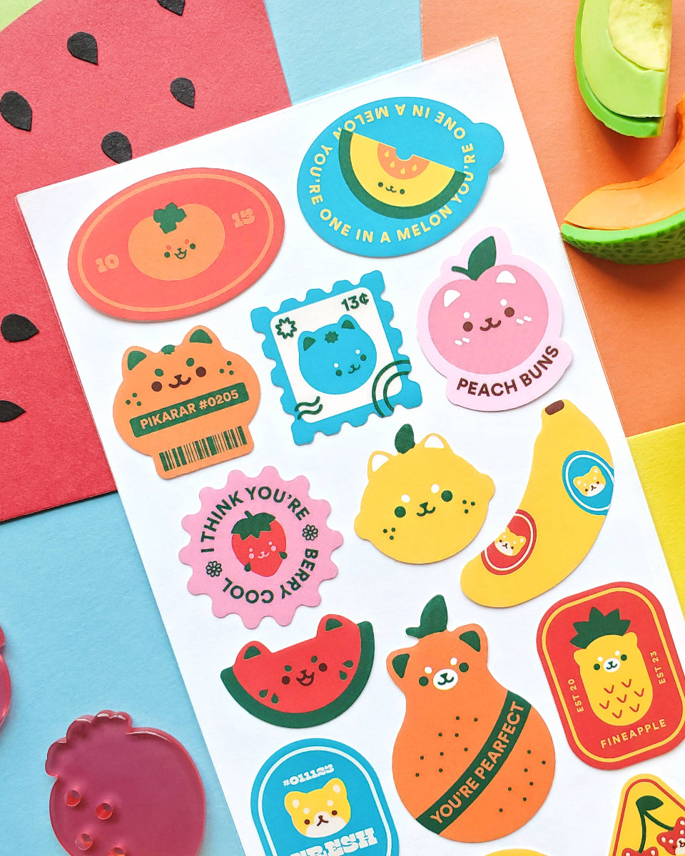 Pearfect Fruit Labels Sticker Sheet - Art by Pikrar