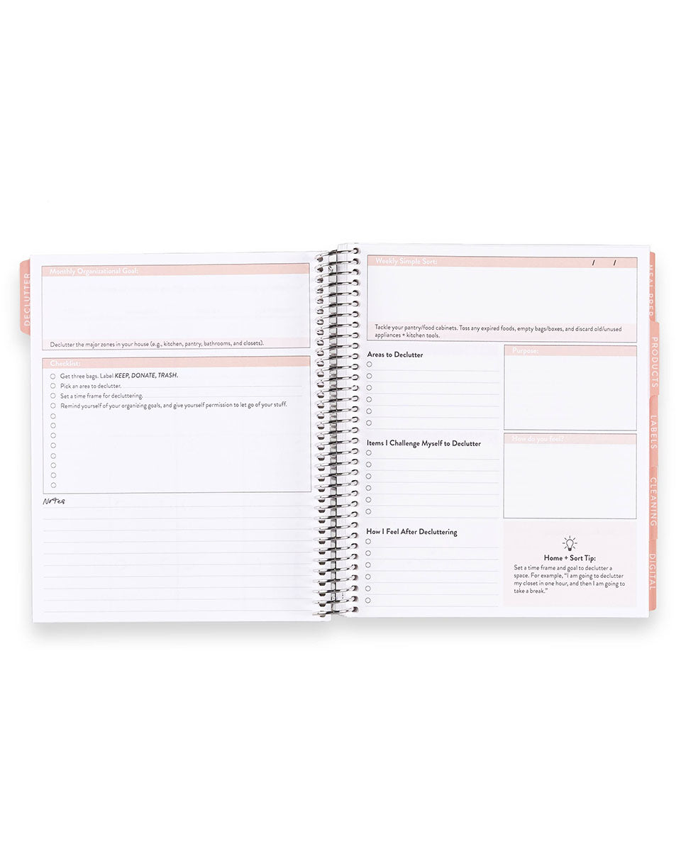 Coral & Cream Coiled Home + Sort Organizational Planner - 7" x 9"